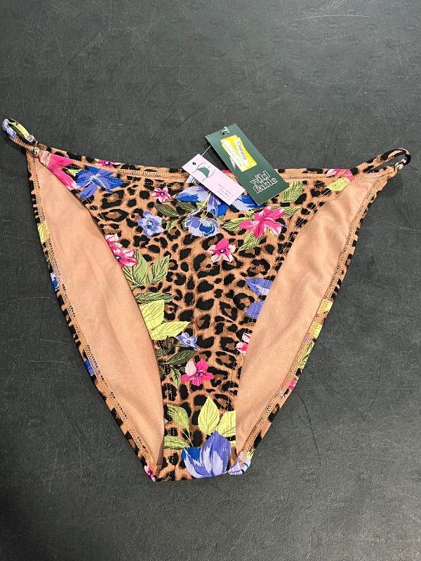 Photo 1 of (XL) Women's Mini Ribbed Low-Rise High Leg Extra Cheeky Bikini Bottom - Wild Fable™ Leopard Floral Print XL