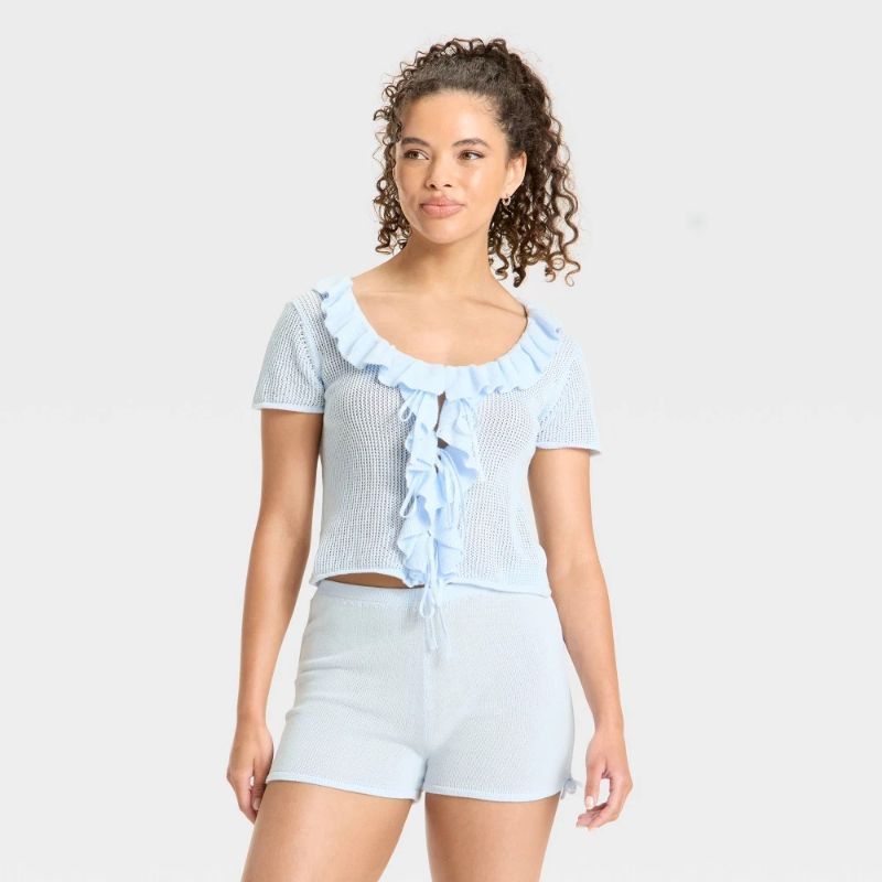 Photo 1 of (M) Women's Ruffle Tie Cardigan - Wild Fable™ Light Blue M
