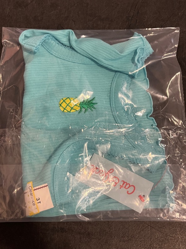 Photo 1 of 3T Toddler Girls' Pineapple Ribbed T-Shirt - Cat & Jack™ Turquoise Green 3T
