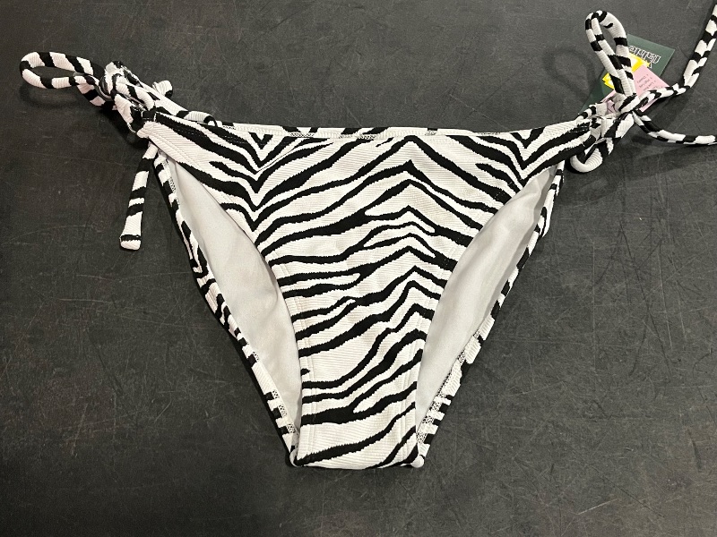 Photo 1 of (XL) Women's Textured Low-Rise High Leg Cheeky Side-Tie Bikini Bottom - Wild Fable™ Black/White Zebra Print XL: Jacquard Knit, Full Lining

