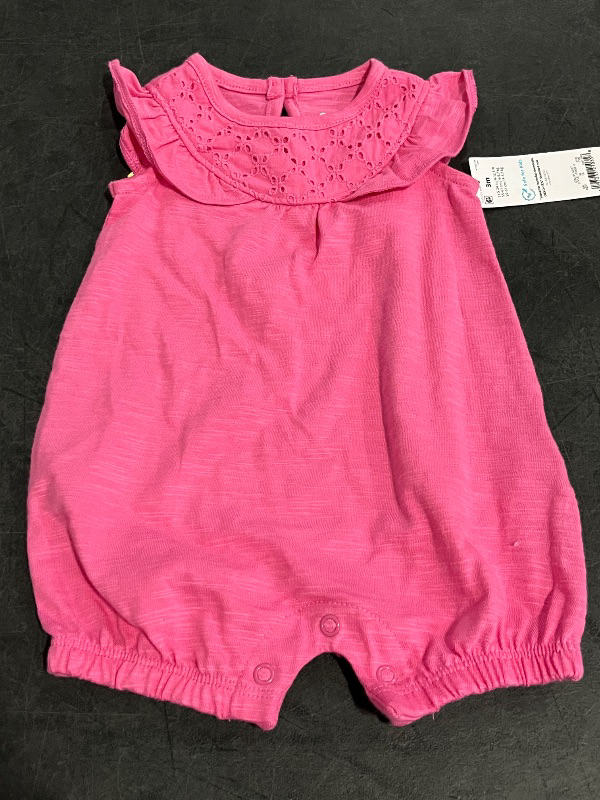 Photo 1 of 3M Carter's Just One You® Baby Girls' Eyelet Solid Romper - Pink 3M: Cotton, Snap Closure, Flutter Sleeve
