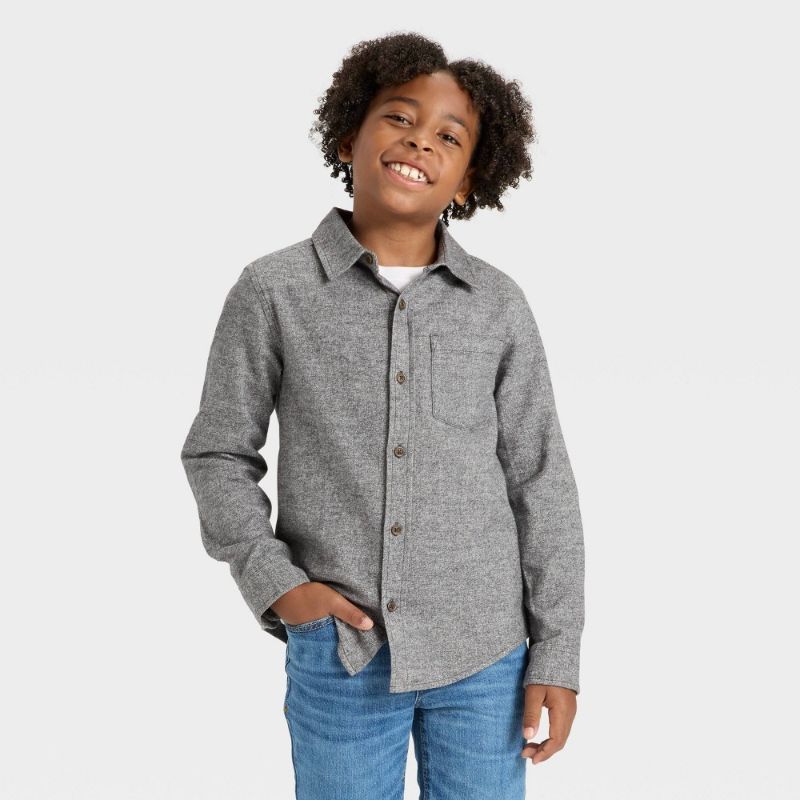 View 1 of (XXL) Boys' Long Sleeve Button-Down Flannel Shirt - Cat & Jack™ Dark Gray XXL Husky