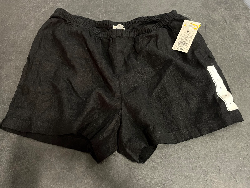 Photo 1 of (M) Women's Mid-Rise Linen Pull-on Shorts - a New Day™ Black M: Adjustable Waist, Seam Pocket, Canvas Fabric