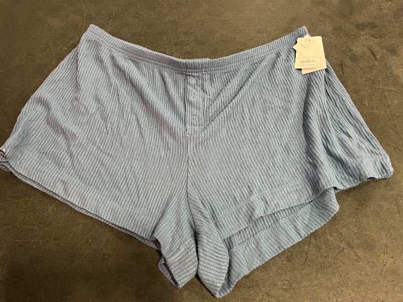 Photo 1 of (L) Women's Cozy Ribbed Shorts - Auden™ Blue L: Relaxed Fit, Mid Rise, Elastic Waistband

