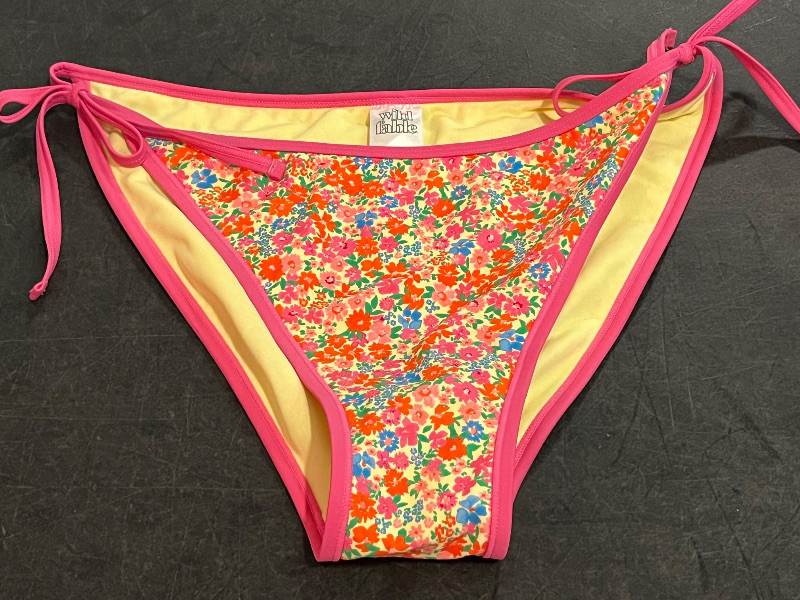 Photo 1 of (XL) Women's Contrast Binding Low-Rise High Leg Cheeky Side-Tie Bikini Bottom - Wild Fable™ Pink Floral Print XL
