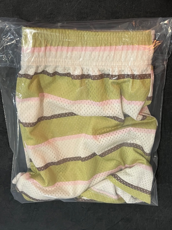 Photo 1 of (S) Women's Striped Mesh Graphic Shorts - Green S
