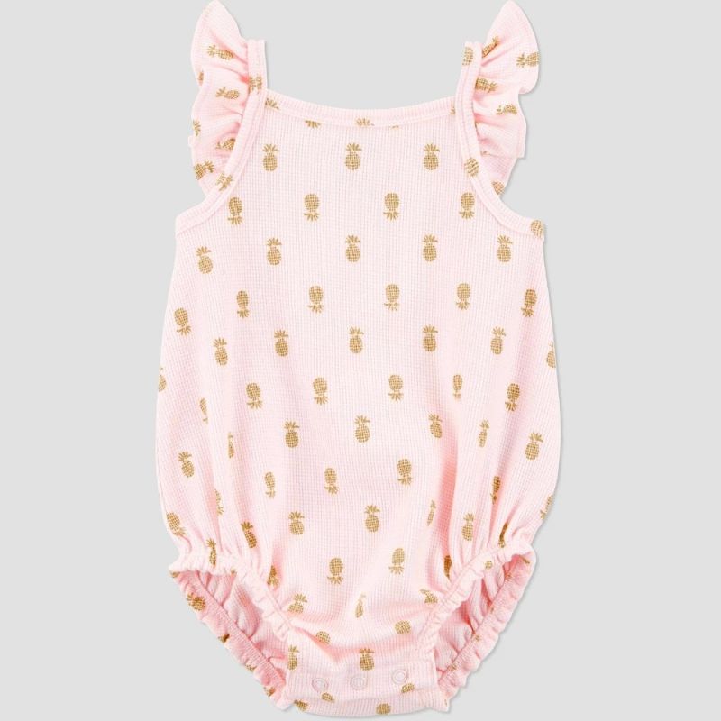 Photo 1 of 3M Carter's Just One You® Baby Girls' Pineapple Textured Romper - Pink 3M: Flutter Sleeve, Snap Closure
