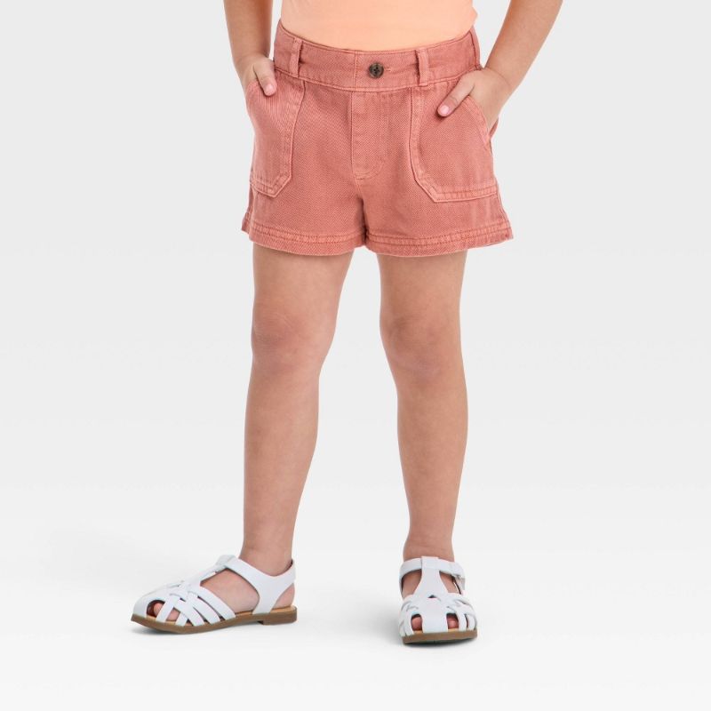 Photo 1 of 2T Toddler Girls' Twill Shorts - Cat & Jack™ Orange 2T: Mid-Rise, Pull-on, Belt Loops, Side Pocket