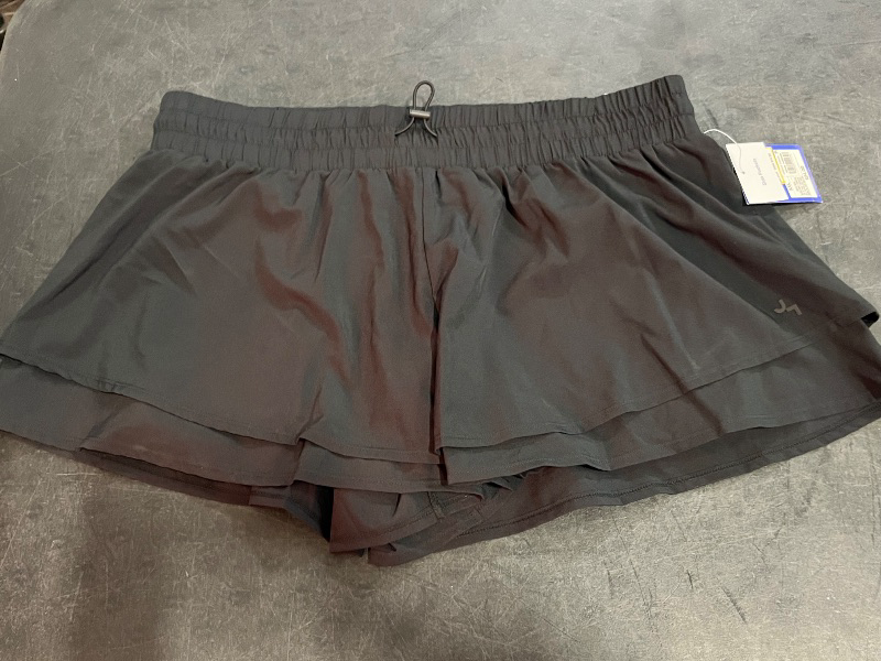 Photo 1 of (XXL) Women's Double Layer Woven Mid-Rise Shorts 2.5" - JoyLab™ Black XXL: Bottoms, Built-in Brief, Side Pocket, Elastic Waistband
