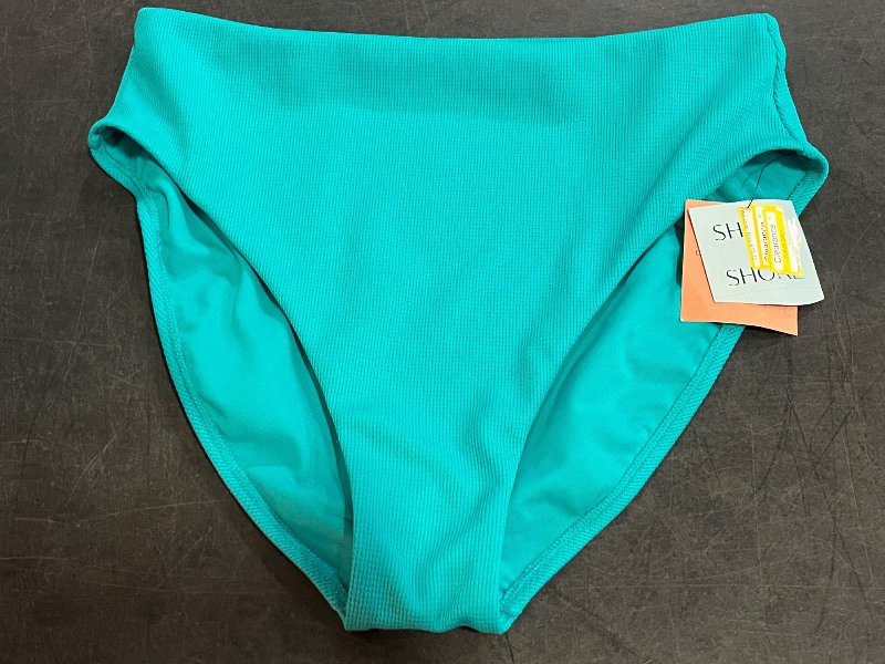 Photo 1 of (L) Women's Pique High Waist High Leg Medium Coverage Bikini Bottom - Shade & Shore™ Teal Blue L: Recycled Polyester, Spandex, Full Lining