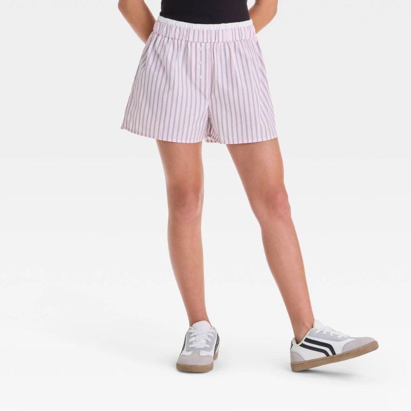 Photo 1 of (S) Girls' Double Waistband Striped Pull-on Boxer Shorts - Art Class™ Pink S: Lightweight Woven Fabric,