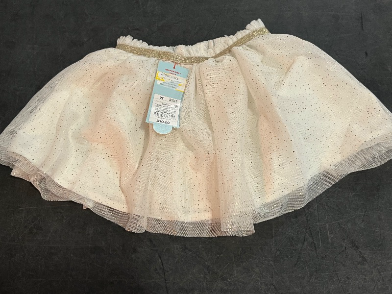 View 2 of 2T Toddler Girls' Glitter Tutu Skirt - Cat & Jack™ Cream 2T: Adjustable Waistband, Mesh, Shapes Pattern