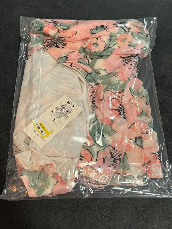 Photo 1 of (L) Women's Mesh Ruched Tank Top - a New Day™ Pink Floral L: Recycled Polyester, Spandex, Lightweight Knit, V Neck, Sleeveless
