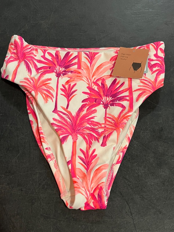 Photo 1 of (M) Women's Textured Palm Print High Waist High Leg Cheeky Bikini Bottom - Shade & Shore™ Multi M

