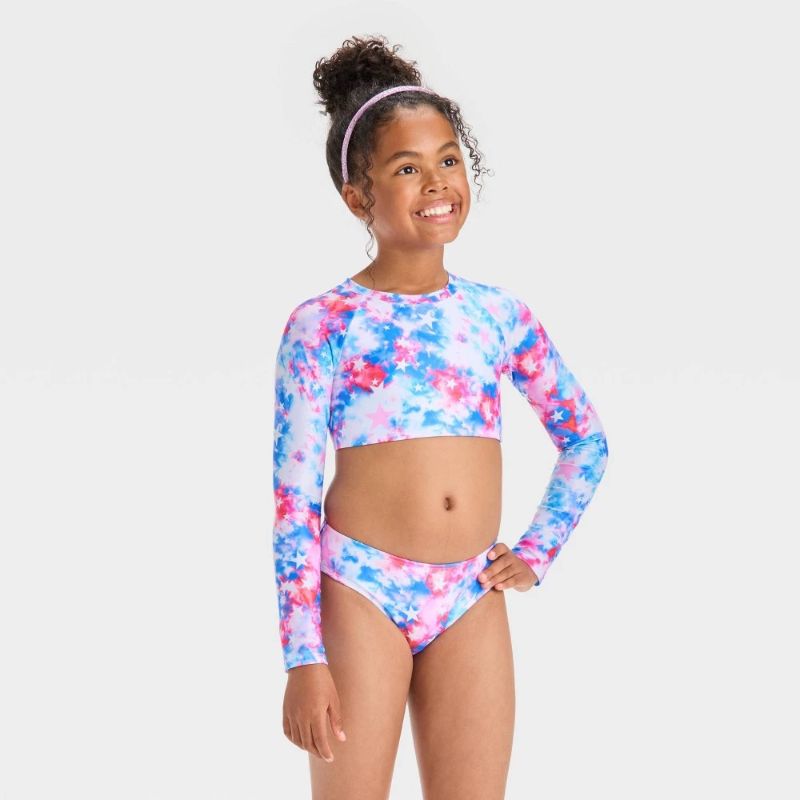 Photo 1 of (M) Girls' Americana Tie-Dye Rash Guard Bikini Set - Cat & Jack™ M

