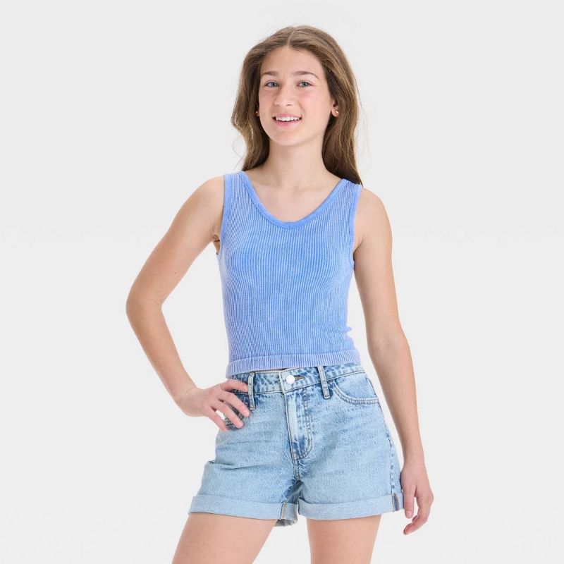 Photo 1 of (M) Girls' Knit Tank Top - Art Class Blue M: Modal Nylon Blend, V Neck, Pullover, Double-Stitched, Ribbed, Machine Washable
