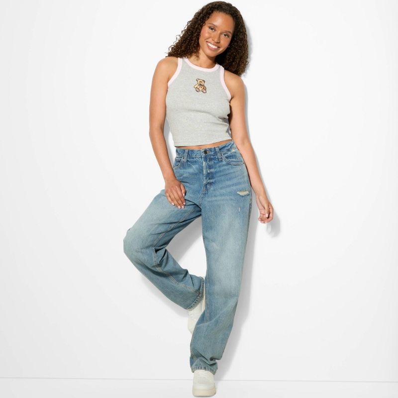 Photo 1 of (L) Women's Teddy Bear Graphic Tank Top - Light Gray L
