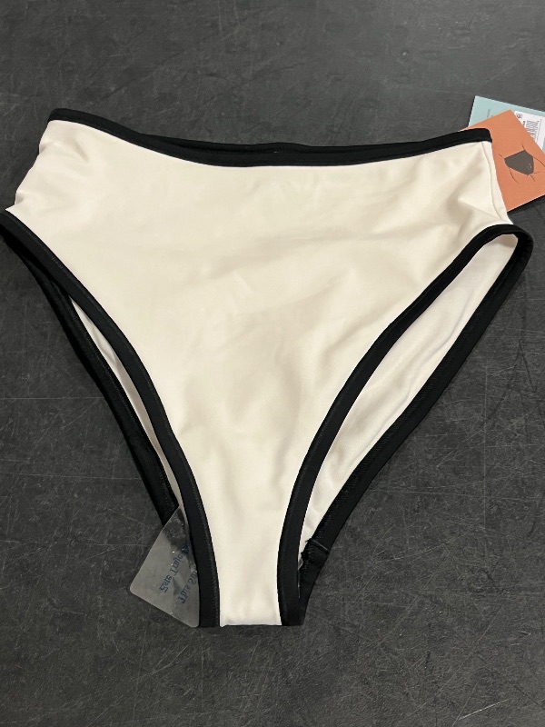 Photo 1 of (XS) Women's Contrast Binding High Leg High-Rise Bikini Bottom - Shade & Shore™ Cream/Black XS