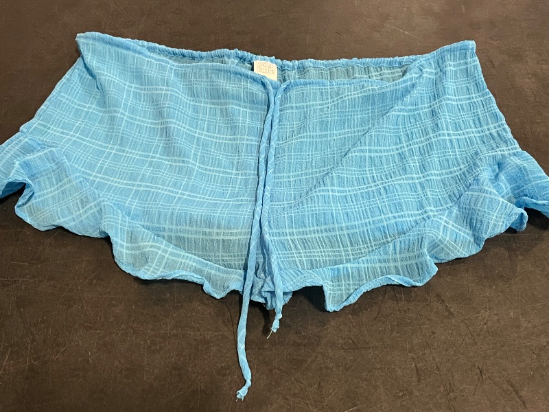 Photo 1 of (XL) Women's Textured Chiffon Ruffle Hem Cover up Shorts - Wild Fable™ Blue XL: Recycled Polyester, Drawstring
