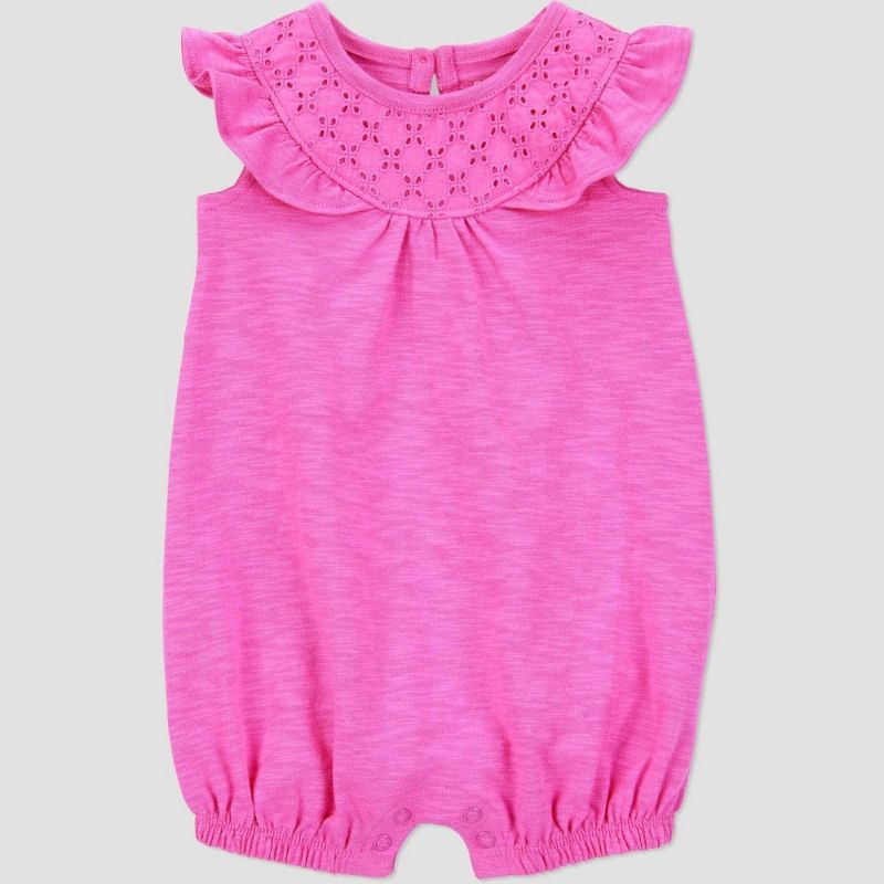 Photo 1 of 3M Carter's Just One You® Baby Girls' Eyelet Solid Romper - Pink 3M: Cotton, Snap Closure, Flutter Sleeve
