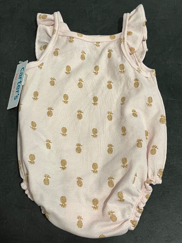 Photo 1 of 9M Carter's Just One You® Baby Girls' Pineapple Textured Romper - Pink 9M: Flutter Sleeve, Snap Closure
