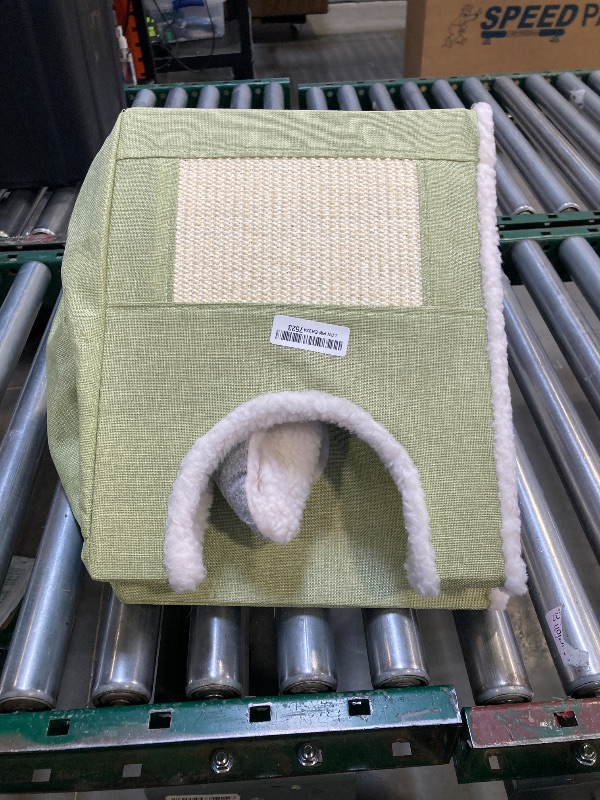 Photo 1 of Garnpet Cat Bed for Indoor Cats Cube House, Covered Cat Cave Beds & Furniture with Scratch Pad and Hideaway Tent, Cute Modern Cat Condo for Multi Small Pet Large Kitten Kitty, Large, Green