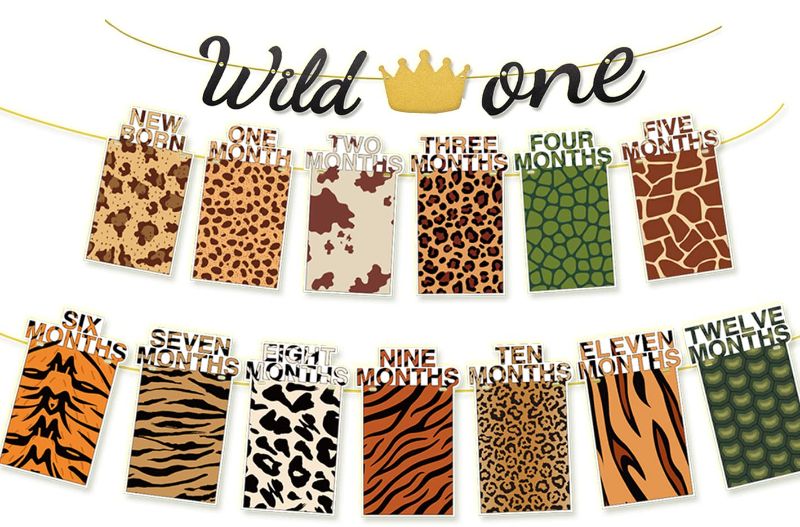 Photo 1 of Wild One Safari First Birthday Decorations for Boys & Girls - Photo Banner from Newborn to 12 Months, Jungle Monthly Milestone Photo Booth Props