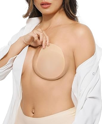 Photo 1 of Popilush Nipple Covers for Women Reusable with Lift - Silicone Adhesive Pasties, Waterproof No Show Sticky Bra & Boob Tape for Large Breasts Push Up Crème