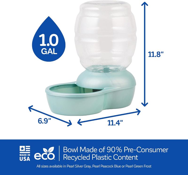 Photo 1 of Petmate Replendish Automatic Gravity Waterer for Cats and Dogs, BPA-Free, No Batteries Required, Includes Charcoal Filter, 1 Gallon, Made in USA