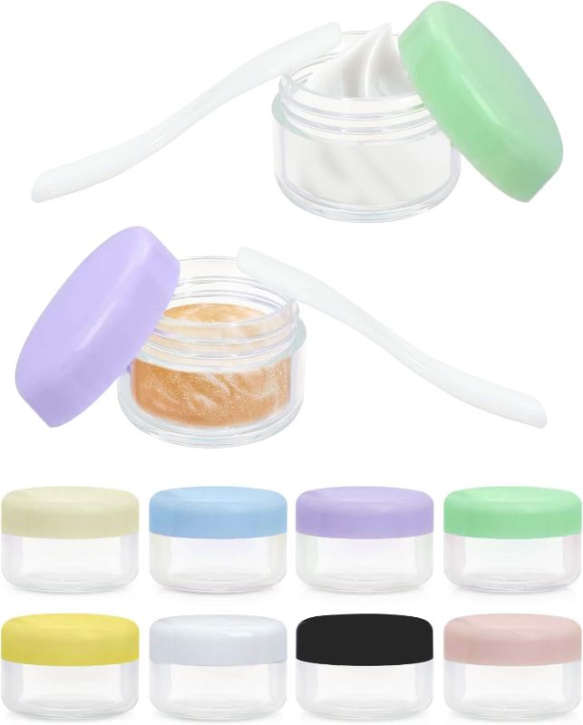 Photo 1 of 8 Pieces Small Travel Containers 5G/5ML Mini Sample Containers with Lids Empty Leak-proof Plastic Travel Jars for Lip Balm Cosmetic Makeup Face Body Hand Cream (8 pieces)
