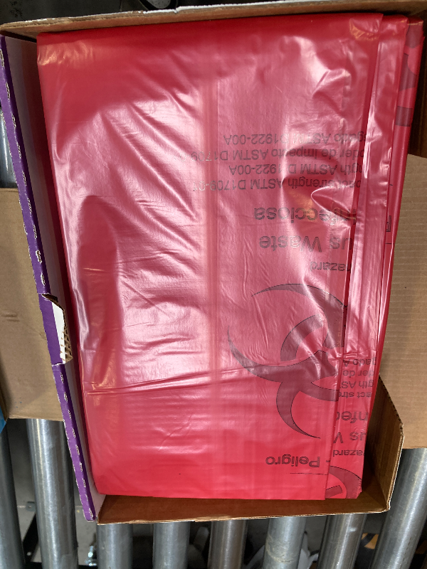 Photo 1 of Stout by Envision "Envision ISR-33-H Infectious Waste Collection Bags, LLDPE, 33"" x 40"", 33 gal Capacity, 1.2 Mil Thickness, 3 Gallon, Red, Pack of 100"
