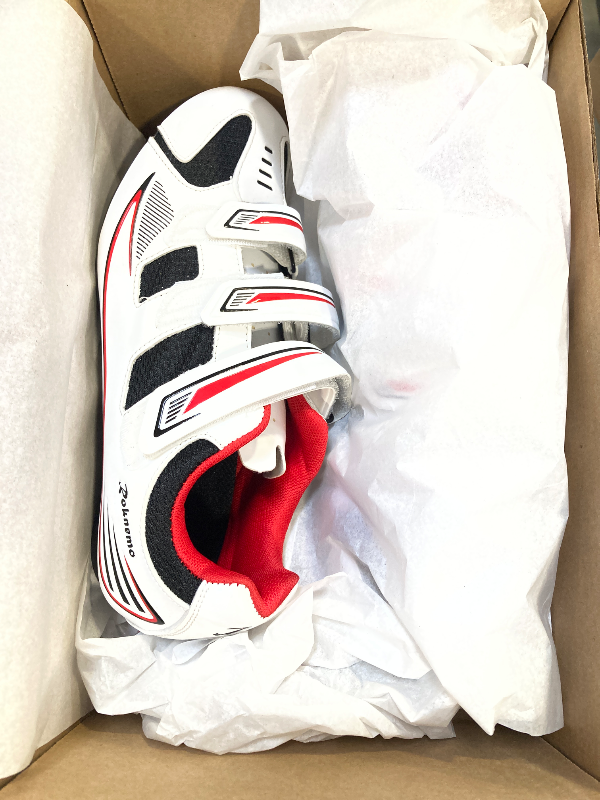 Photo 1 of Mens Peloton Bike Shoes - Look Delta Cycling Shoes - 2 & 3 Bolt Cleat - Indoor SPD Outdoor Road Biking Spinning for Women - White Black Size 9
