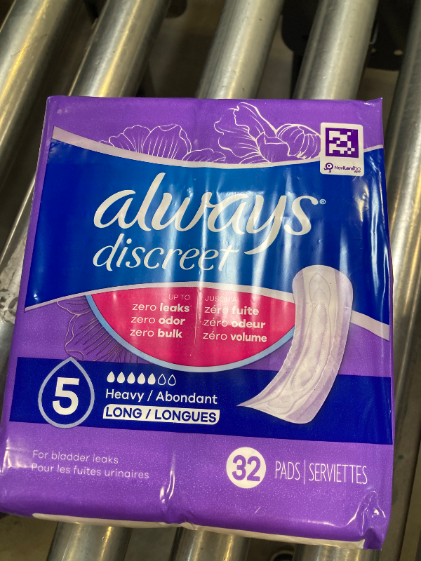 Photo 1 of Always Discreet Adult Incontinence Pads for Women, Heavy Absorbency, Long Length, Postpartum Pads,  ( Pack of 32)