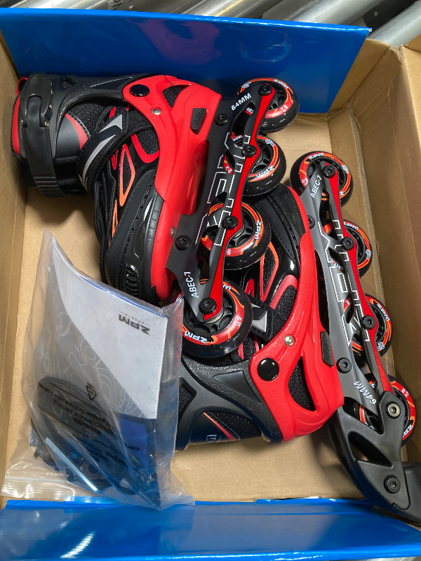 Photo 1 of 2PM SPORTS Vinal Inline Skates for Girls Boys Kids Ages 5-8 8-12 with Adjustable Illuminating Wheels, Inline Roller Skates for Youth Women Men - Red Small
