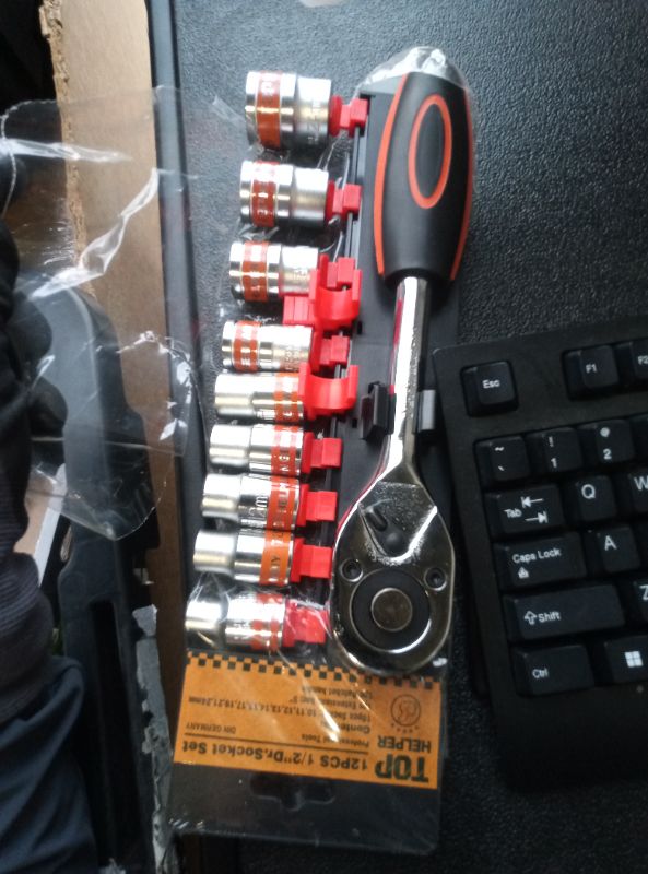 Photo 1 of pgroup 12 PCS 1/2" Drive Metric Socket Wrench Set,1/2 Reversible Ratchet Handle?6 Point Shallow Sockets (10-24mm) and Extension Bar 5", CR-V Steel, Car Repair Set--------------------------------------------