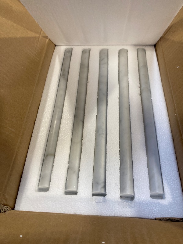 Photo 1 of Soulscrafts Carrara White Marble Pencil Liner, Marble Pencil Trim Molding 3/4x12 Inch Honed for Bathroom Shower Kitchen Backsplash Wall 15 Pcs/Box