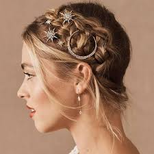Photo 1 of BARTOSI Moon Star Hair Clips Silver Bridal Hair Pins Rhinestone Wedding Celestial Hair Accessories for Women and Girl