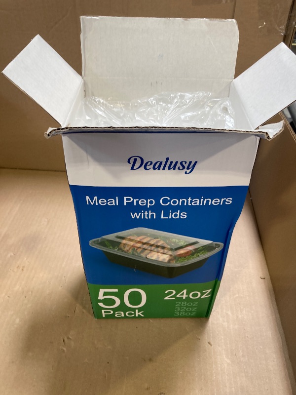 Photo 1 of Dealusy 50 Pack (100-Piece) 24 oz Meal Prep Containers Reusable with Lids, Sturdy Leakproof & Food Safe, Microwave, Freezer, Dishwasher Safe Prep Containers, To Go Take Out Plastic Food Storage