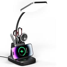 Photo 1 of Desk Lamps for Home Office, LED Desk Lamp with Wireless Charger Pencil Holder, 3 Color Modes Dimming Desk Light for College Dorm Room, Girls Study Lamp with CRI 90+ 800 Lumen - Pink