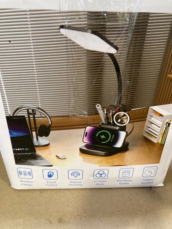 Photo 1 of Desk Lamps for Home Office, LED Desk Lamp with Wireless Charger Pencil Holder, 3 Color Modes Dimming Desk Light for College Dorm Room, Girls Study Lamp with CRI 90+ 800 Lumen - Pink