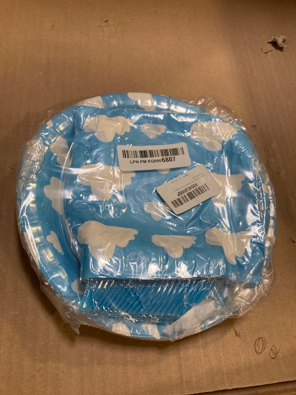 Photo 1 of 96Pcs Blue Sky White Cloud Party Decorations Blue Sky Paper Plates White Cloud Napkins Forks Boys Girls Baby Shower Birthday Party Supplies