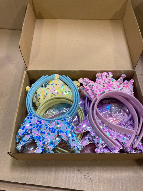 Photo 1 of Hollowfly 24 Pcs Princess Wands Party Favors Glitter Star Fairy Wands Sequin Princess Crown Headbands for Girls Birthday Party Gifts