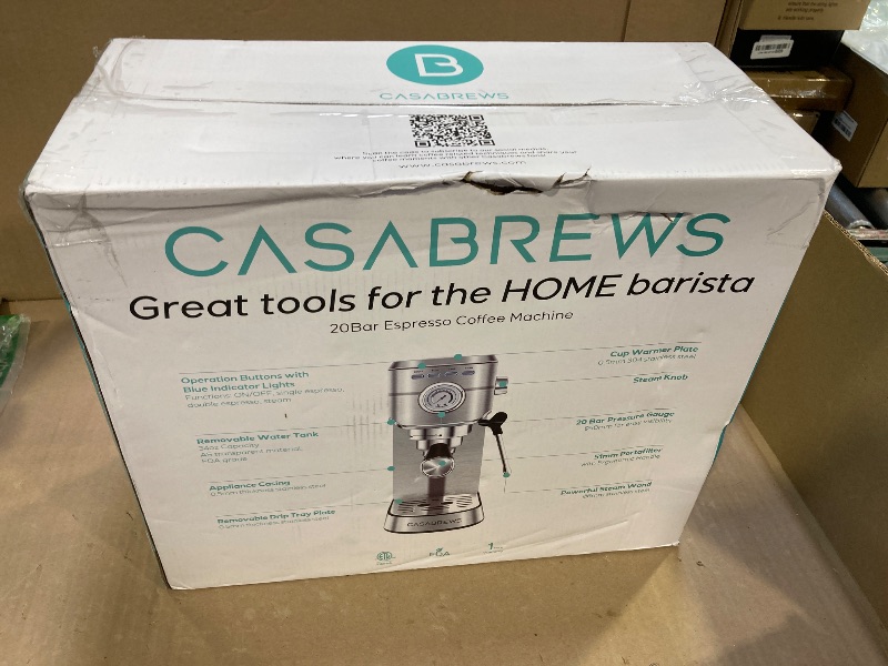 Photo 1 of CASABREWS CM5418 Espresso Machine 20 Bar, Compact Espresso Maker with Steam Milk Frother, Stainless Steel Coffee Machine with 34oz Removable Water Tank for Cappuccino, Latte, Silver