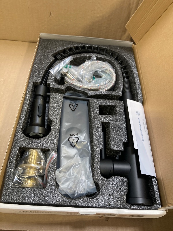 Photo 1 of DJS Kitchen Faucets with Pull Down Sprayer Matte Black - Dual Mode Setting Single Handle 1 or 3 Holes Commercial Black Kitchen Sink Faucet with Deck Plate for Farmhouse RV Vessel Basin