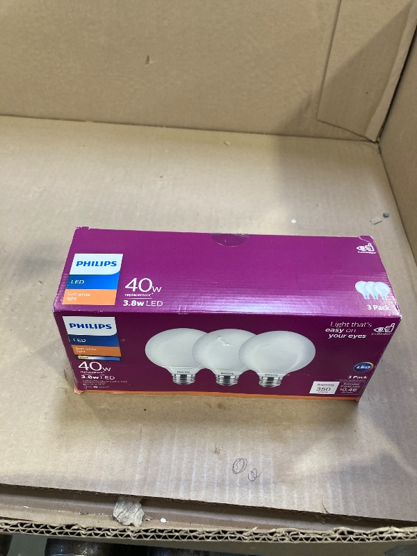 Photo 1 of PHILIPS LED Frosted Non-Dimmable G25 Light Bulb - Pack of 3 - EyeComfort Flicker Free - 3.8W = 40W - 350 Lumen - Soft White (2700K) - E26 Base - Indoor - Title 20
