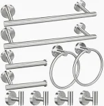 Photo 1 of 10 Pieces Brushed Nickel Bathroom Hardware Set Include 16inch Towel Bar,4pcsTowel Hooks,Toilet Paper Holder,Hand Towel Ring Round SUS304 Stainless Steel Bathroom Accessories Set 