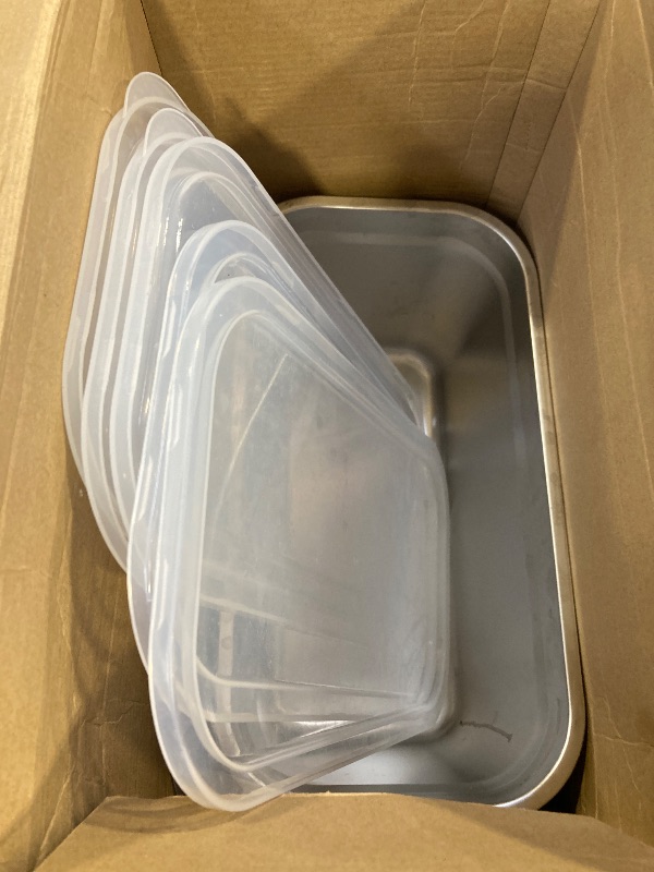 Photo 1 of Suttmin 5 Pcs 304 Stainless Steel Food Storage Containers with Lids 1/3 Size Hotel Pan Chicken Food Grade Pans Metal Meal Containers for Restaurant Stackable Kitchen Freezer Buffet(6 Inch Deep)