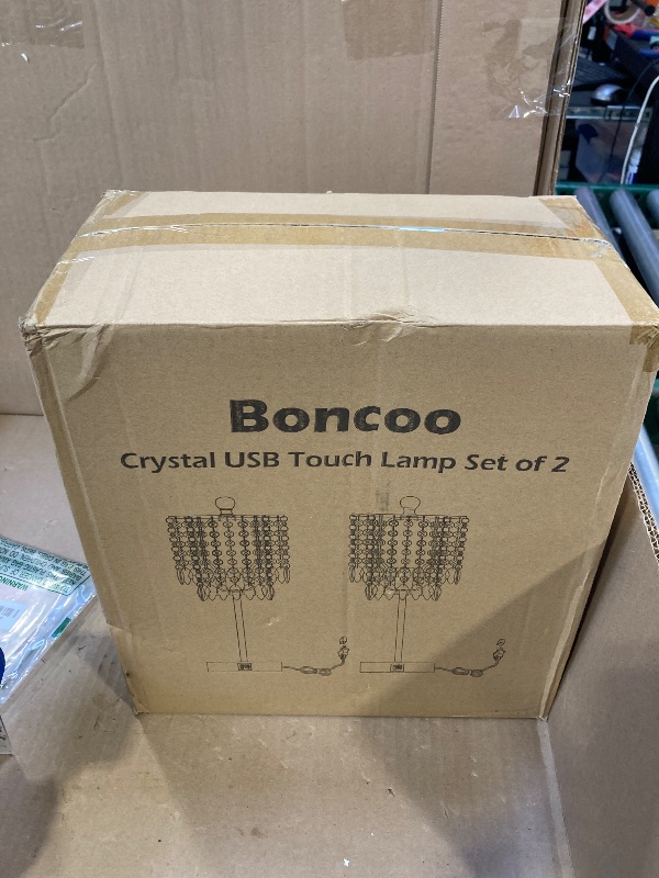 Photo 1 of Boncoo Crystal Table Lamp Set of 2 Touch Control, Crystal Lamps with USB Ports Elegant Shade Bedside Lamp Silver, Dimmable Touch Table Lamp for Nightstand Bedroom Living Room, 4W LED Bulb Included