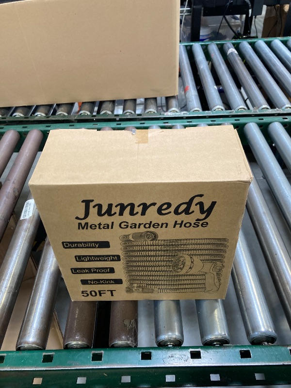 Photo 1 of Junredy 50FT Stainless Steel Garden Hose, Heavy Duty Flexible Metal Water Hose with 10-Function Nozzle, Lightweight & No-Kink Garden Hose, Durable Solid Fittings for Lawn, Car, RV, Outdoor Watering
