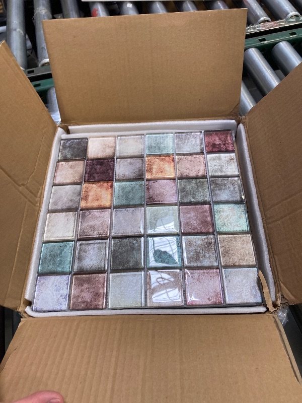 Photo 1 of Parrotile Antique 2'' x 2'' Glass Squared Tile Glazed Red Grey Grid Mosaic Wall Backsplash Tile PT31 (Box of 5 Sheets)